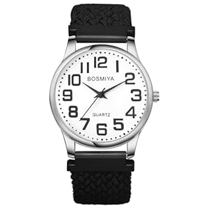 JewelryWe Braided Rope Elastics Watches: Easy Read Big Dial Analog Quartz Stretchable Watch Adjustable Black Expansion Band Wristwatch
