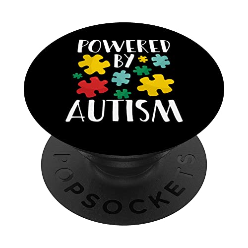 Powered By Autism Advocate For Autism Awareness PopSockets Swappable PopGrip, Black