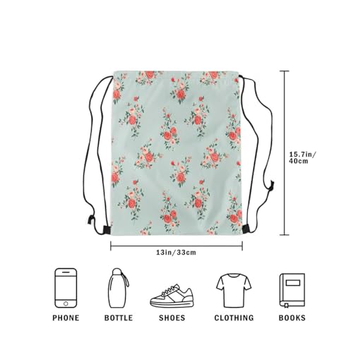 Image of jejeloiu Cute Rose Drawstring Backpack 13x15.7inch Flower Floral Waterproof Gym Drawstring Bags Nature Spring Sports String Backpack Beach Swim Travel Bag Sackpack