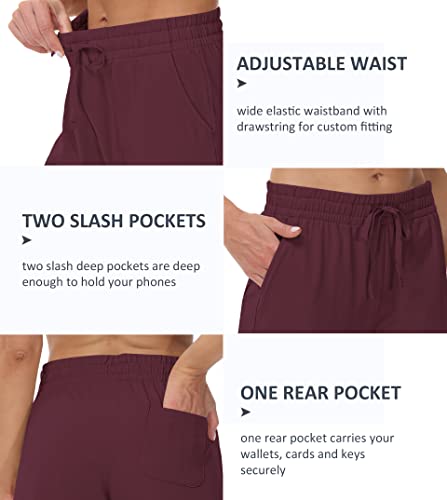 Cakulo Women's Cotton Capris Casual Summer Lounge Sweat Pants Loose Fit Plus Size Wide Leg Yoga Crop Jersey Dress Pants With Pockets Wine Red 3Xl #TOP4
