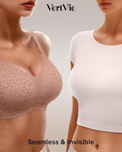 Image of Vertvie Seamless Jelly Bra No Underwire Supportive Bralette | Wireless, Full Coverage, Push Up, Scalloped V-Neck, Buttery Soft & Invisible under T-shirts for Everyday Oder Women's Comfort