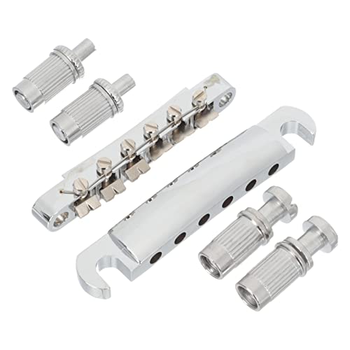 NOLITOY 1セット ギターブリッジ カリンバステッカー エレキギター部品 ギター交換部品 エレキギター用ブリッジテールピース サドル ストレインプレート 金属 Silver