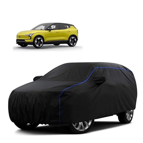 Image of Sulfar 100% Water Resistant Car Body Cover Compatible with Mirror for Volvo X 30 (Triple Stitched, Full Bottom Elastic, Black Tafetta with Blue Piping)
