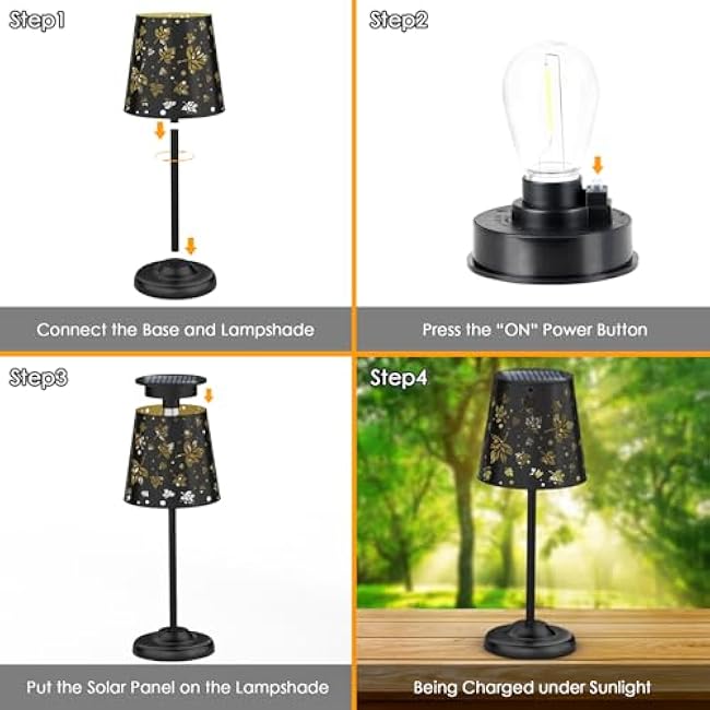 UBright Solar Table Lamp Outdoor Cordless Lamp with Maple Leaf Hollow Design Metal Solar Lanterns Waterproof Outdoor Lights Decor for Patio Yard Garden Porch Indoor Tabletop 2Pack