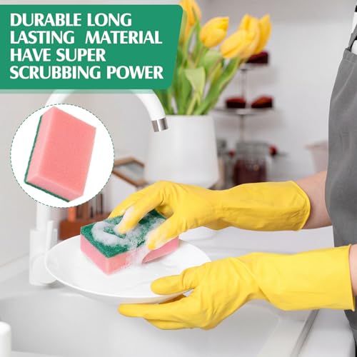 Image of Patelai 100 Pcs Heavy Duty Sponges Kitchen Bulk Dish Sponges Scrub Sponge Abrasive Scrubber Cleaning Sponge Non Scratch Scouring Absorbent Dish for Washing Kitchen (Pink)