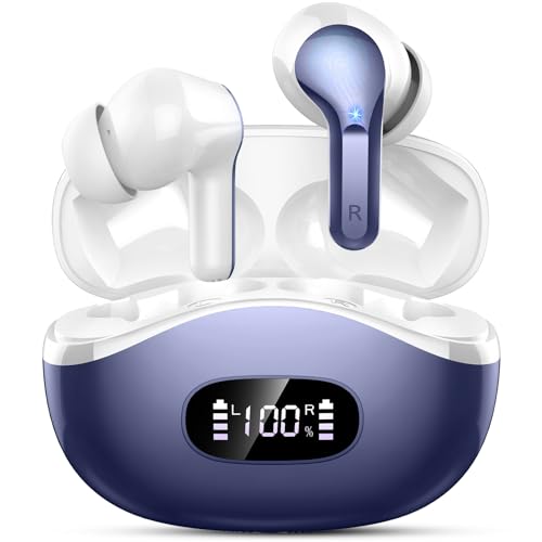 Image of Wireless Earbuds, 48Hrs 2026 Bluetooth Headphones, Hi-Fi Stereo Deep Bass Ear Buds, ENC Noise Cancelling Mic, Clear Calls, IP-X7 Waterproof, USB Sport Earphone in Ear for Phones Laptop Pad, Navy Blue