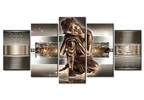 Schilderij - Boeddha Verlichting (print op canvas) ,Geel Bruin - QM Art BV
