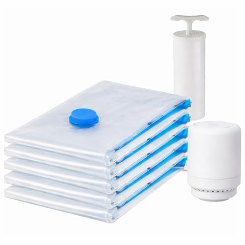 Image of Lifelong Vacuum Storage Bags for Clothes | Pack of 5 space saver vacuum bags with electric pump & manual hand pump | reusable airtight compression bags for blankets, quilts, travel, wardrobe storage