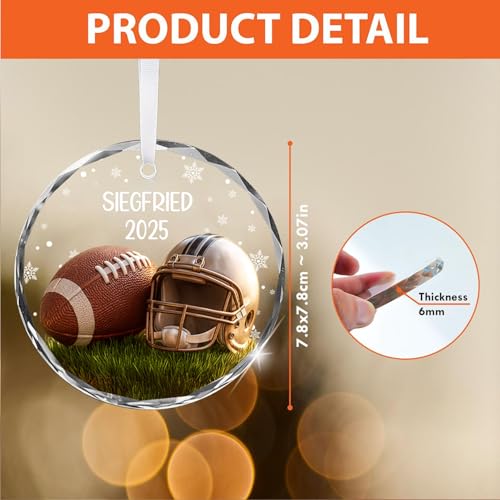 NAZENTI Personalized American Football 3D Glass Christmas Ornament, Custom Football Hat Ornament, Xmas Tree Decoration, Sports Keepsake Gift for Boys, Players, Coaches, Fans, Xmas Gifts 2025 - Image 3