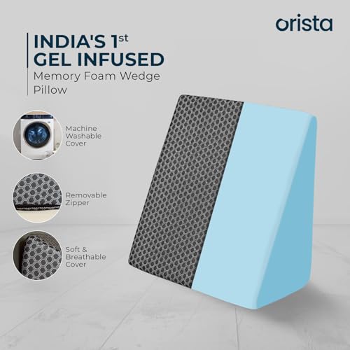 Image of Orista Wedge Pillow Made with Advance Gel Blended Memory Foam Complete Back Support, Acid Reflux, Anti Snoring, Leg Elevation, Improves Comfort and Posture | 20 x 20 x 10 Inch | Black Jacquard Cover
