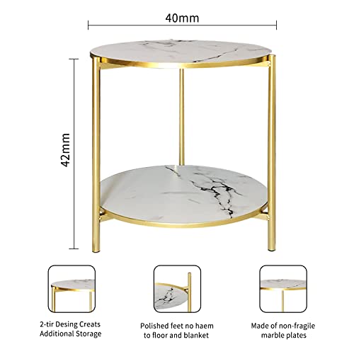 Jifuli Round Coffee Table 17In Faux Marble Coffee Table, 2 Tier Circular Living Room Table, Double-Layered Marble Print Accent Table-White #TOP1