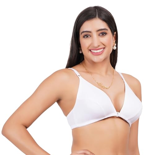 Image of Front Open Non Padded Bra - Made of Pure Cotton Full Coverage Non Wired Seamless Pushup Soft Cup for T-Shirt Saree Dress Sports Garment for Daily Use Everyday