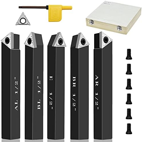 SENDUO 1/2" Indexable Carbide Turning Inserts Holder Set for Machining Lathes, 5 Pcs Set Metal Lathe Tools Inserts Bits with Carbide Inserts TCMT16T304.