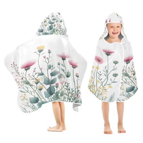 Kigai Wildflowers Hooded Beach Towel for Kids Soft Absorbent Quick Dry Bath Towel with Hood Lightweight Toddler Shower Pool Bath Wrap for Boys Girls