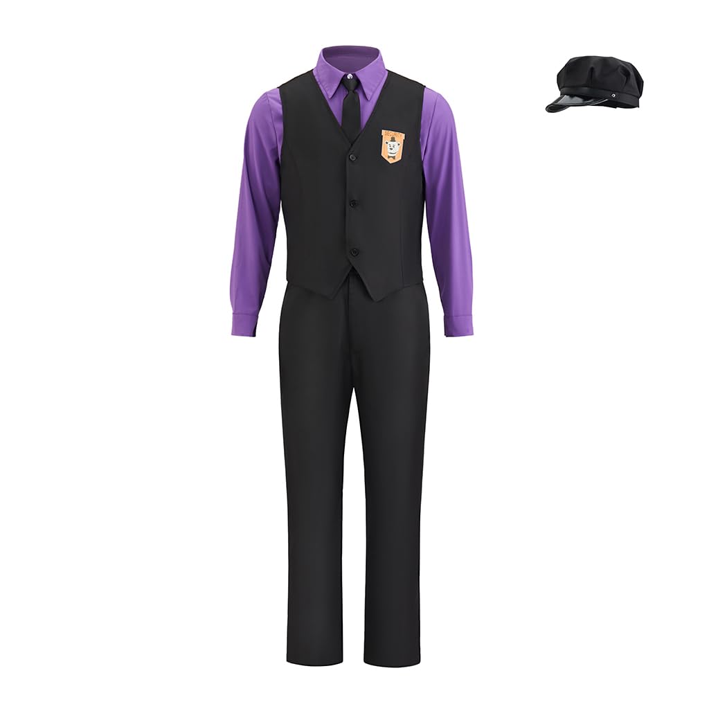 iSHOWcos Men's Purple Shirt and Black Vest Pants Suit with Hat Halloween Outfit