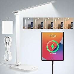 Lamparas Flexo Mefine Flexo LED Escritorio, Luz Escritorio 10W con Enchufe, Lampara LED Escritorio 5 Modos y Dimmable Brillo, Cuidado Ocular Flexo Escritorio Estudiar USB con Temporizador de 45min para Leer Oficina