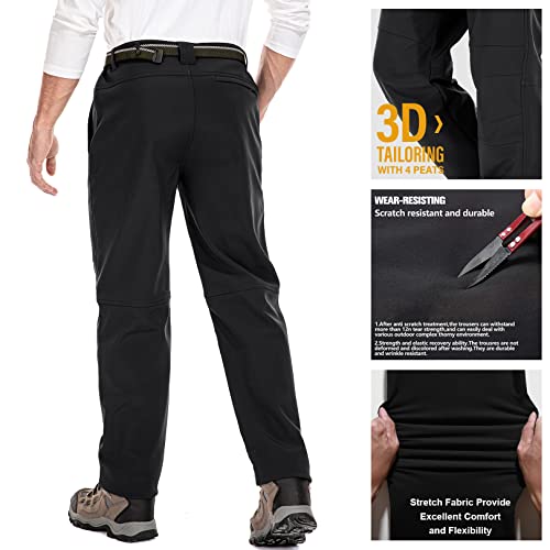 Jessie Kidden Waterproof Pants Mens, Fleece Lined Hiking Climbing Motorcycle Ski Snow Insulated Soft Shell Pants With Belt #5088-Black,40 #TOP3