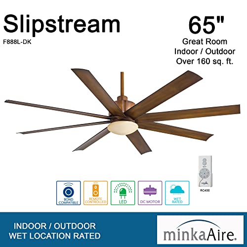 Minka Aire F888L-DK Slipstream 65" Outdoor Ceiling Fan with LED Light and Remote, Distressed Koa thumbnail 3