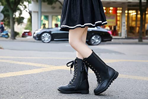 Kkdom Boys Girls Outdoor Casual Shoes Leather Lace-Up Zipper Mid Calf Combat Boots Waterproof Riding Boots #TOP1