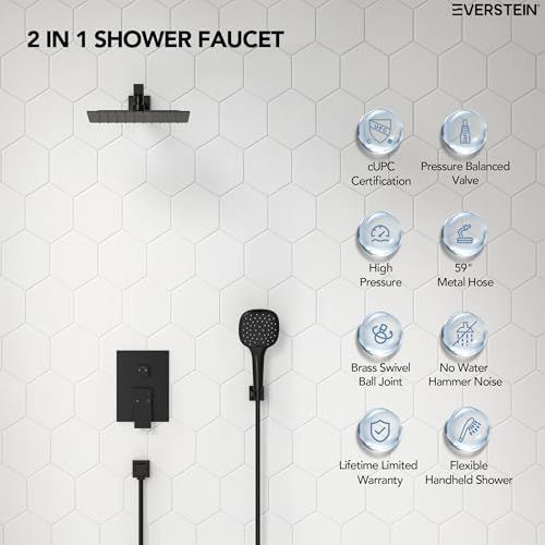 Square Rain Shower System Faucet Set, 10 Inch Rainfall Shower Head with Handheld, Wall Mount Faucet Set with Valve, Matte Black miniatura 2