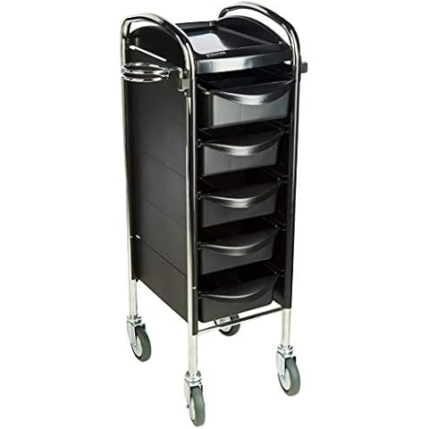 Piccolo Original 6002, stabiler und langlebiger Friseur Arbeitswagen Salon Trolly Rollwagen Stapelboy mit 5 Schubladen und Rollen, Black Cover