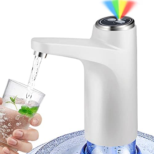 BIMVER Water Dispenser for 5 Gallon Bottle, DIY Quantitative Drinking Water Pump,RYG Power Light,Portable USB Charging Bottle Pump,Multipurpose Dispenser for Home Camping for 2-5 Gallon, White