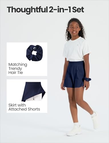 PATPAT Girls Sports Set, Girls Tennis Skirt & 2-in-1 Shorts, Size US8/S3