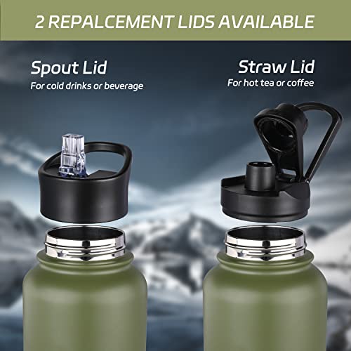 Hasle Outfitters 40Oz Stainless Steel Water Bottle, Vacuum Insulated Double Walled Leak Proof Sports Water Bottle With 2 Lids (Straw And Spout Lid) Thermo Mug Keep Cold And Hot(Army Green,1) #TOP3