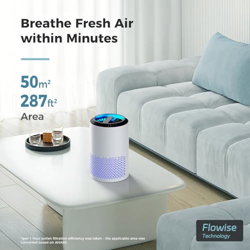 AROEVE Air Purifiers for Bedroom and Home, 7W Air Purifier with 22dB Sleep Mode H13 HEPA Filter Smoke Pollen Dander Hair Smell Air Cleaner with Speed Control For Bedroom Office, DH-JH01A, White