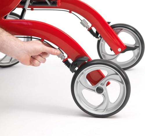 Nitro Rollator Lightweight Folding 4 Wheel Walking Frame Mobility Aid - Choice of Size and Colour (Red, Medium) - 4