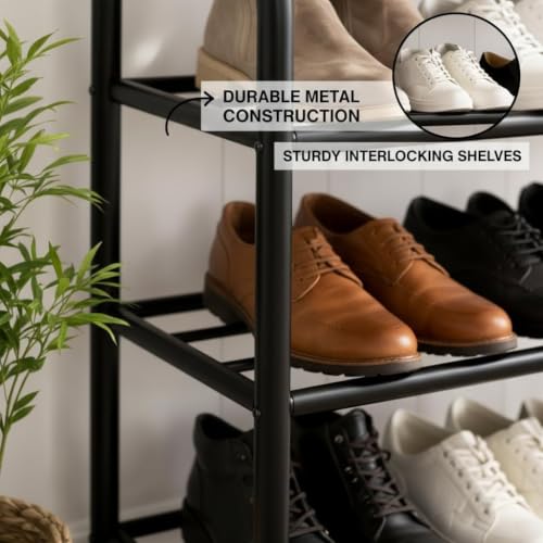 Image of 5-Tier Metal Shoe Rack for Home, Heavy Duty Shoe Stand Organizer, Space Saving Multi-Layer Footwear Storage Shelf for Entryway, Bedroom, Closet & Living Room, Black