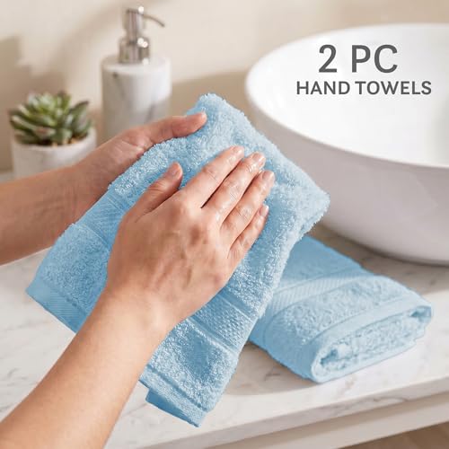 Image of MYTRIDENT Towels for Hand, Indulgence Collection, 100% Cotton Towels for Men /Women, 600 GSM, 2 Pc Hand Towel Set Luxury, 40 cm x 60 cm - Bora Blue