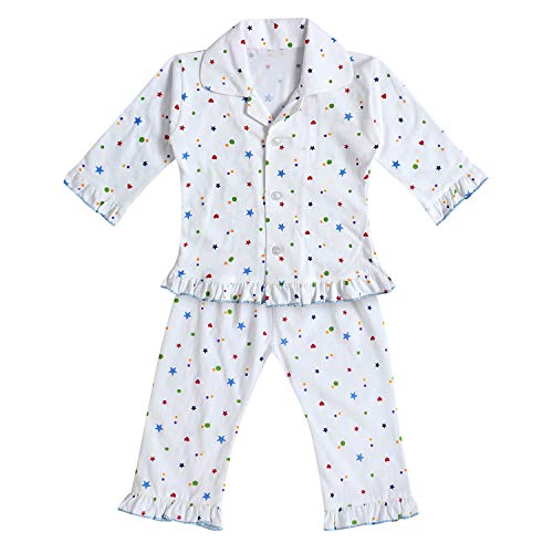 Image of superminis Hosiery Cotton Night Suit with Frill - Full Sleeves, Collared Neck, Sleep Wear for Girls, Kids