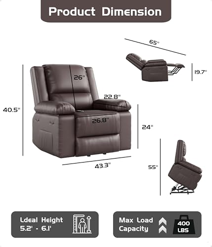 Image of GarveeHome Oversized Wide Power Lift Recliner Chair - Heat and Massage, Faux PU Leather, Adjustable Back and Legs, Electric Lift Chair Designed for The Elderly and People with Mobility impaired