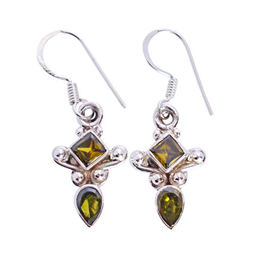 Argent 925 et peridot boucles d'oreilles de createur artisanales