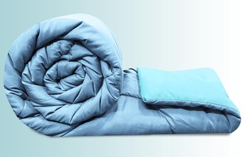 BSB HOME Microfiber Solid Reversible Soft AC Comforter Double Bed Blanket for Summer/All Season (Aqua & Grey, 200GSM, King Size, 90 x 100 inches)