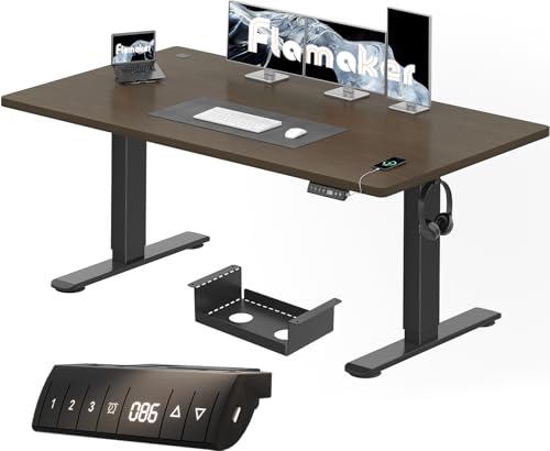 Flamaker Höhenverstellbarer Schreibtisch 160 x 80 cm, Schreibtisch Höhenverstellbar Elektrisch mit Memory Funktion, Computertisch mit Kabelmanagement, Standing Desk, Stehpult, Bürotisch, Nussbaum