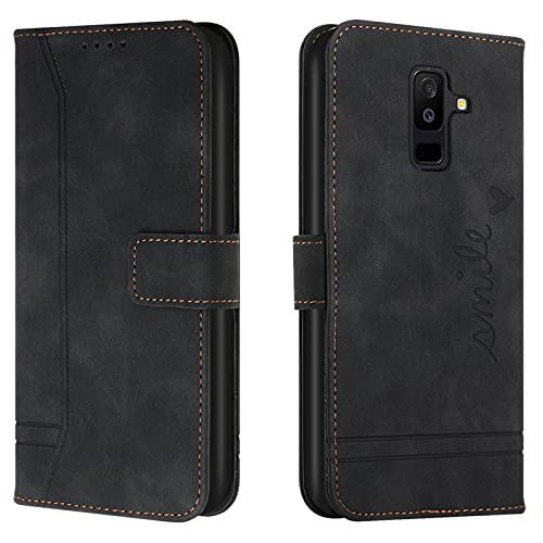 Lihondar Funda para Samsung Galaxy A6 Plus 2018/J8 2018, Carcasa Samsung A6 Plus 2018/J8 2018 con Tapa y Billetera, Capa Tipo Libro Flip Case Wallet, Telefono Cubrir Móvil Cover Piel Protector (Negro)