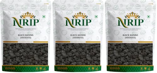 Image of NRIP Premium Afghani Black Raisins Seedless 200g | Kali Kishmish /Kismis | Dry Fruits, Healthy Snacks | Rich in Fiber, Potassium & Antioxidants | Tasty & Nutritious (Pack of 3)