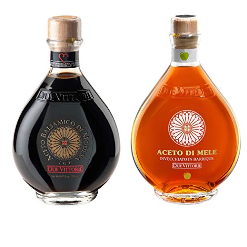 Due Vittorie Oro Gold Vinagre balsámico de Módena IGP y vinagre de sidra de manzana en barriles barrocos | 2 x 500 ml