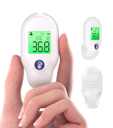 Femometer Termómetro de frente para bebés, niños y adultos, sin contacto, infrarrojos, medición en 1s, pantalla de tres colores, temperatura ambiente y objeto, portátil, para viajes, aviso de fiebre