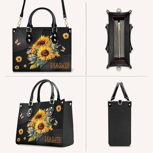 Bolso tote para mujer, bolso satchel de cuero sintético con estampado de girasol, con asa superior y bandolera ajustable, ideal para trabajo, viaje y actividades al aire libre miniatura 4