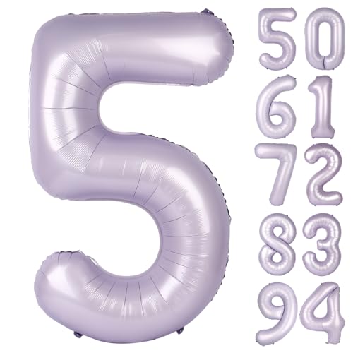 Image of Lilac 5 Balloon, Number Balloons 40 Inch, 5th Birthday Balloon Decorations, Lavender Party Supplies, 5 Number Balloons, Number 5 Balloon
