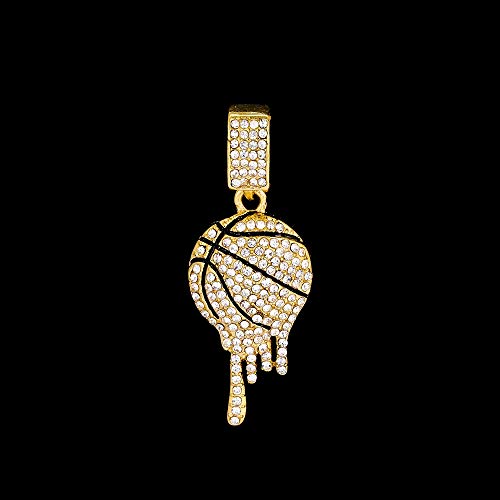 HH Bling Empire Mens Iced Out Hip Hop Silver Gold Artificial Diamond NBA Basketball Related Pendant cz Tennis Chain Necklace 22 Inch (Dripping Basketball -Gold, with Tennis)