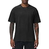 Men's Oversized Cotton T-Shirts Loose Fit Vintage Washed Tee Unisex Short Sleeve Casual Shirts Tops(Black,l)