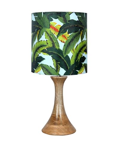 Image of Homesake Rustic Wood Table Lamp Bedside Wooden Desk Lamps for Living Bedroom Study Night, Kids Room, House Warming Festival Gift, Kids Room Decor Light, Green Leaf Shade