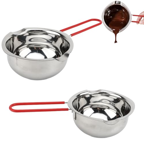 2Pcs Stainless Steel Double Boiler Pot for Melting Chocolate, 500ml 17oz Versatile Melting Pot with Heatresistant Handle for Candy Cheese Butter Candle Making