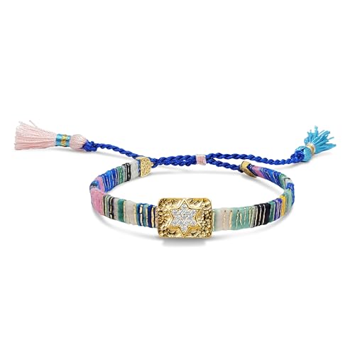 Alef Bet by Paula Macrame Friendship Bracelet in Shades of Blue with Gold-plated Jewish Star of David Charm