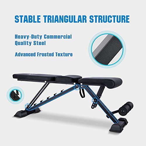 FLYBIRD Adjustable Weight Bench, Foldale Workout Bench Incline Bench for Home Gym Strength Training - Waist Pad New Version