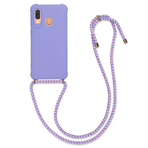 kwmobile Crossbody Case Compatible with Samsung Galaxy A40 - Soft Matte TPU Phone Holder with Neck Strap - Lavender
